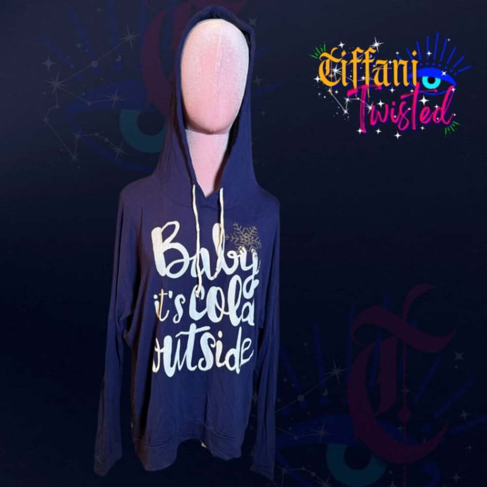 Baby It’s Cold Outside Navy Graphic Hoodie Gold Snowflake Boutique Top Size M
